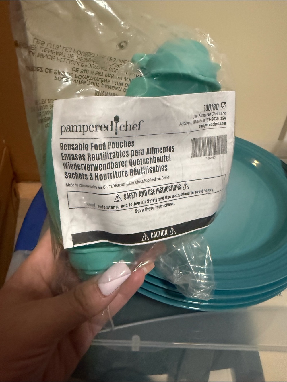 Pampered Chef Reusable Food Pouches - Teal Blue